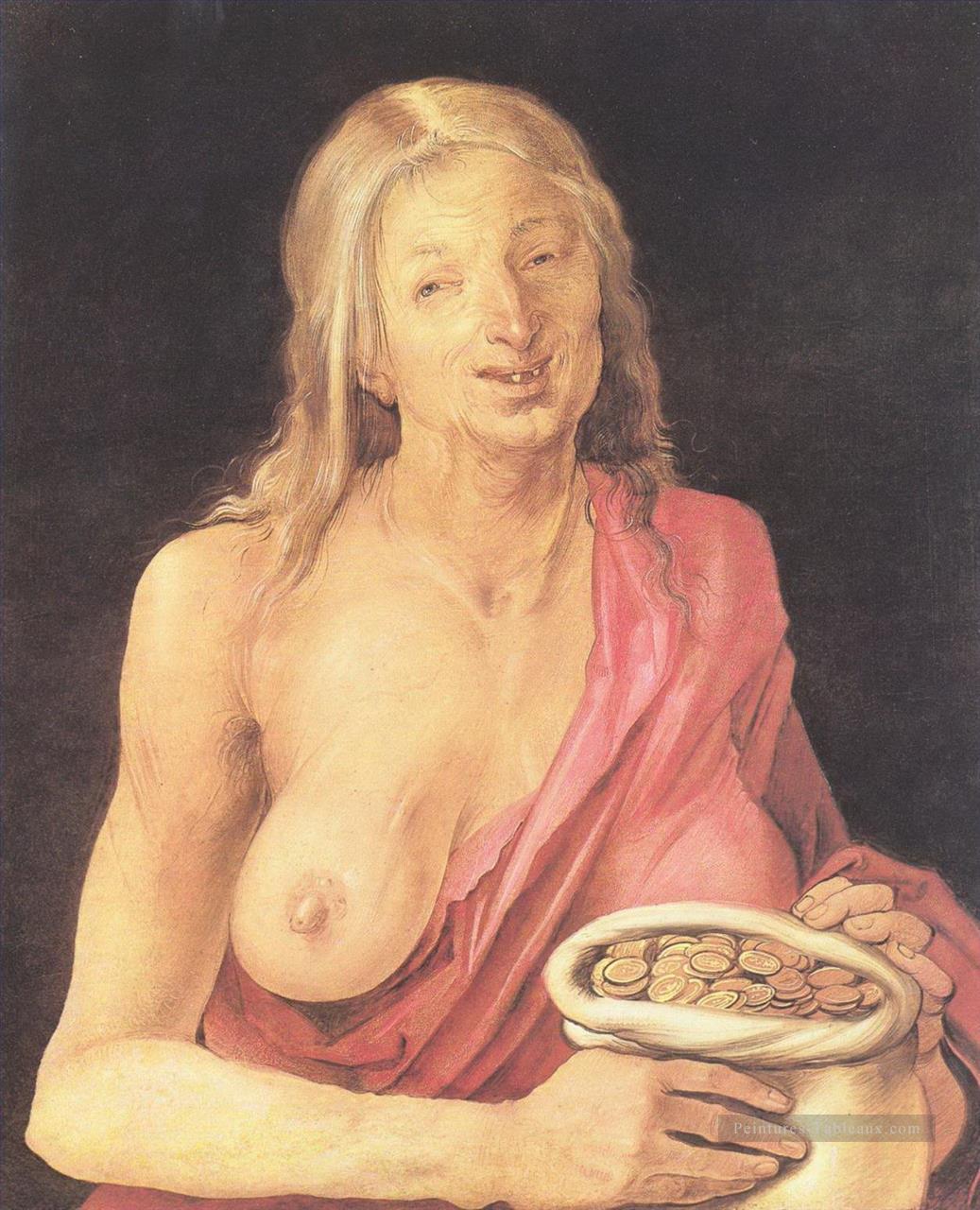 Vieux avec sac à main Albrecht Dürer Nu classique Peintures à l'huile